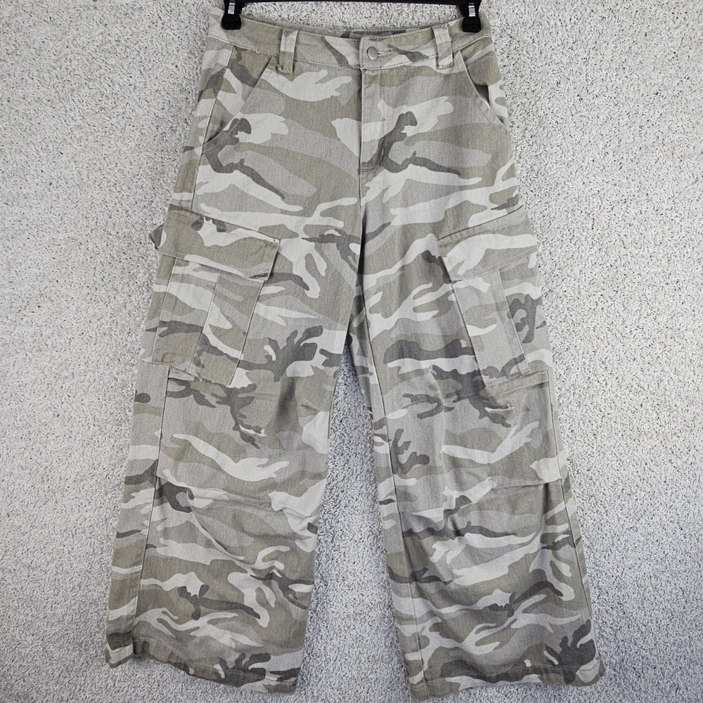 Dazy Camo Cargo Jeans Womens M 30x29.5  High Rise Extra Wide Leg Baggy Flare